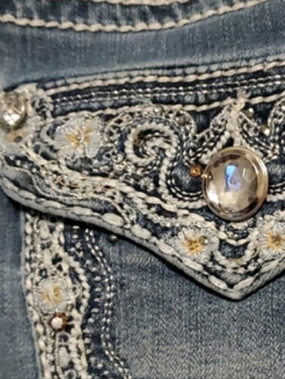 Apt. 9  Beautifully Embelished Women's Light Blue Flare Jeans - Picture 2 of 15